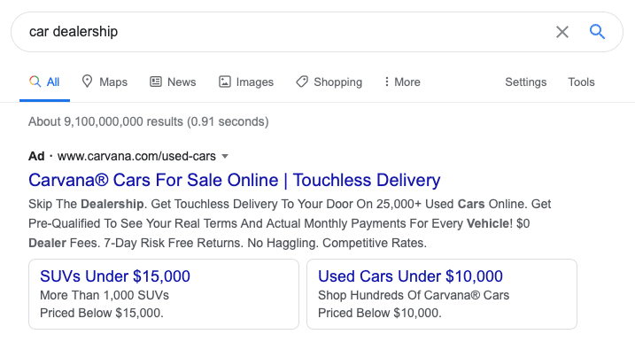 A Pay Per Click Search Ad Screenshot